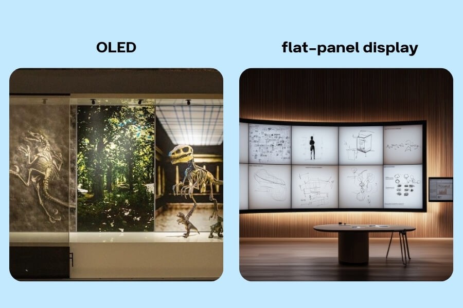 Comparison between traditional flat screens and immersive spatial display technologies