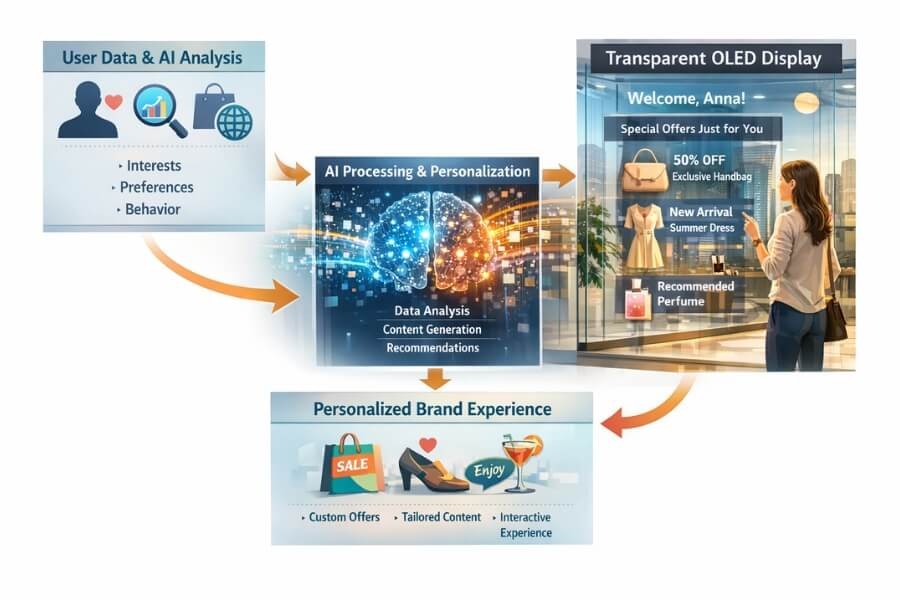 AI-driven interaction with Transparent OLED displays for personalized brand experiences.