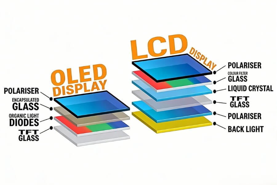 LCD vs OLED display working principle for commercial displays