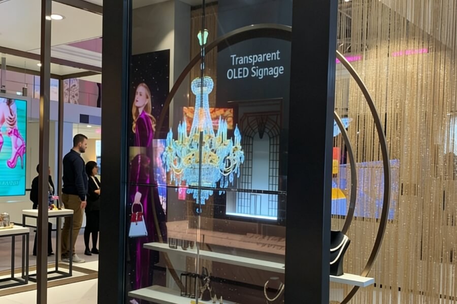 transparent display technology used in retail storefront glass installations