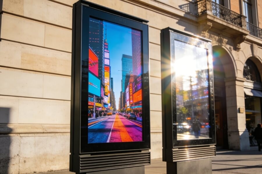 sunlight readable display vs normal screen in outdoor LCD visibility comparison