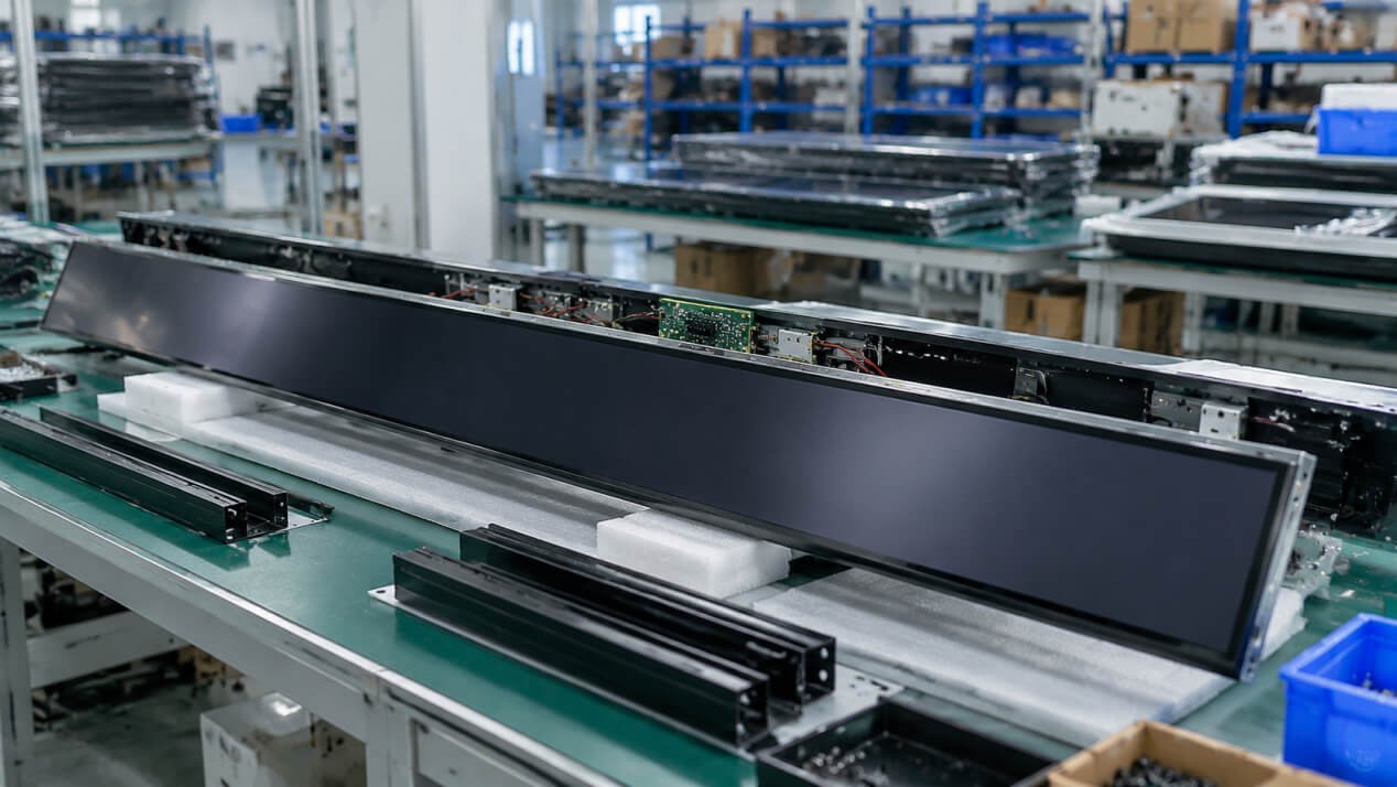 ultra-wide stretched LCD panel module during display manufacturing assembly