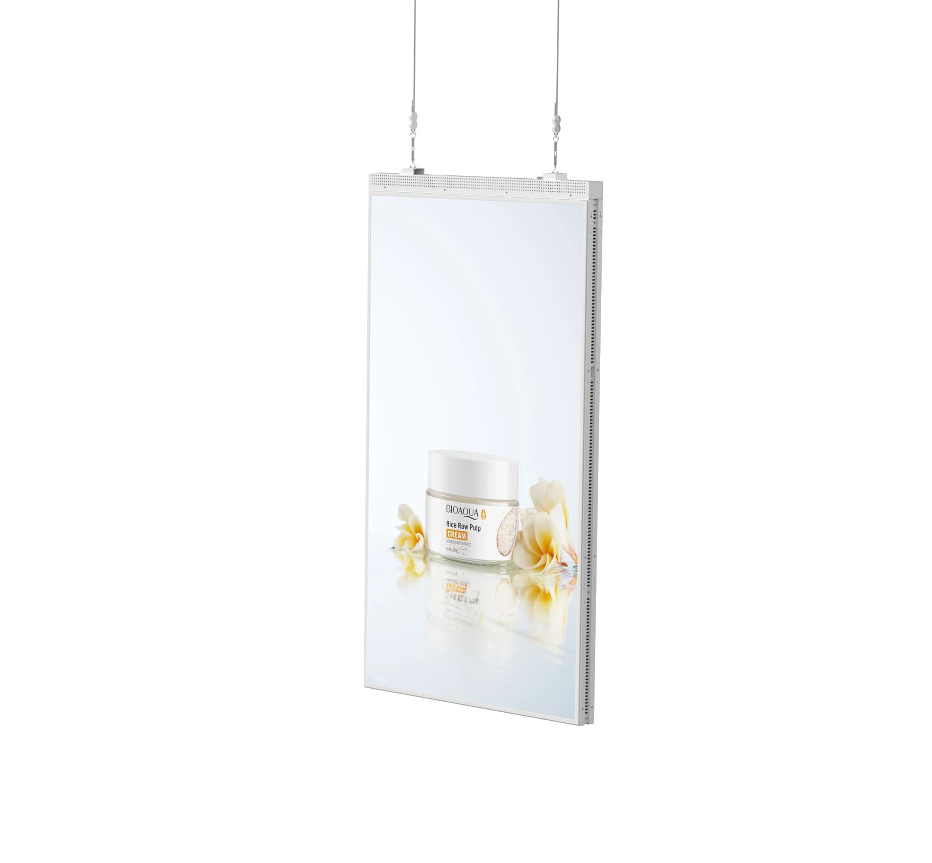Rendering of a 55-inch ceiling-hung window-facing digital signage display